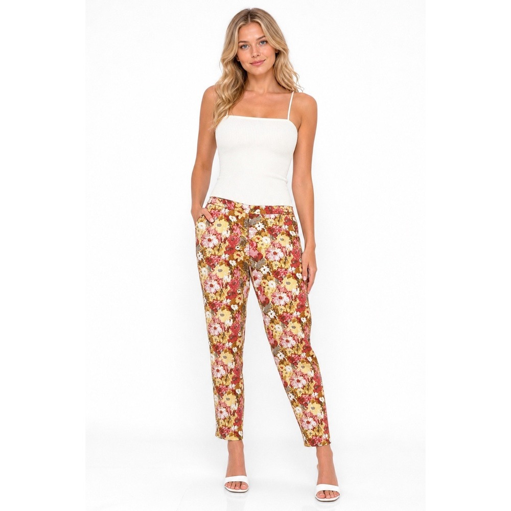Talbots Floral Cotton Pant 12 Crop Cottagecore Summer Feminine Preppy Textured